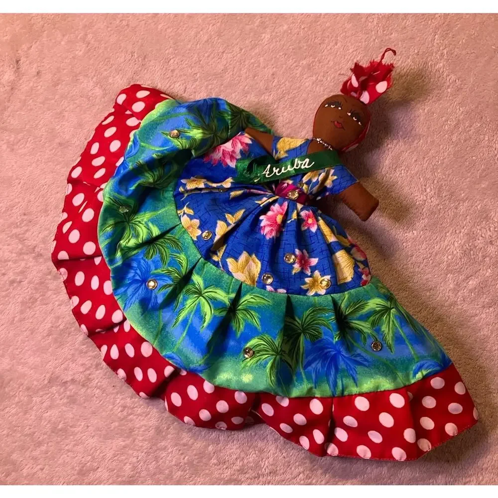 Vintage Doll Reversible Cloth Doll in Colorful Dress with 
